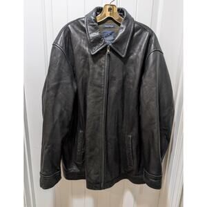 Vintage Retro 1990s Mens Nautica Black Leather Jacket Fleece Lined Size 44